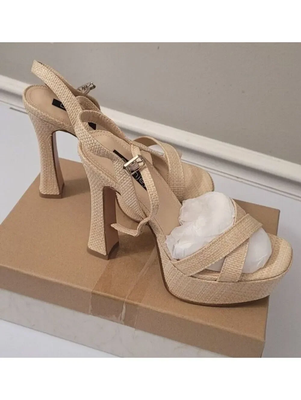 Dumley Women's Raffia Beige Platform Chunky Heel Sandals Fashion Shoes Size 6